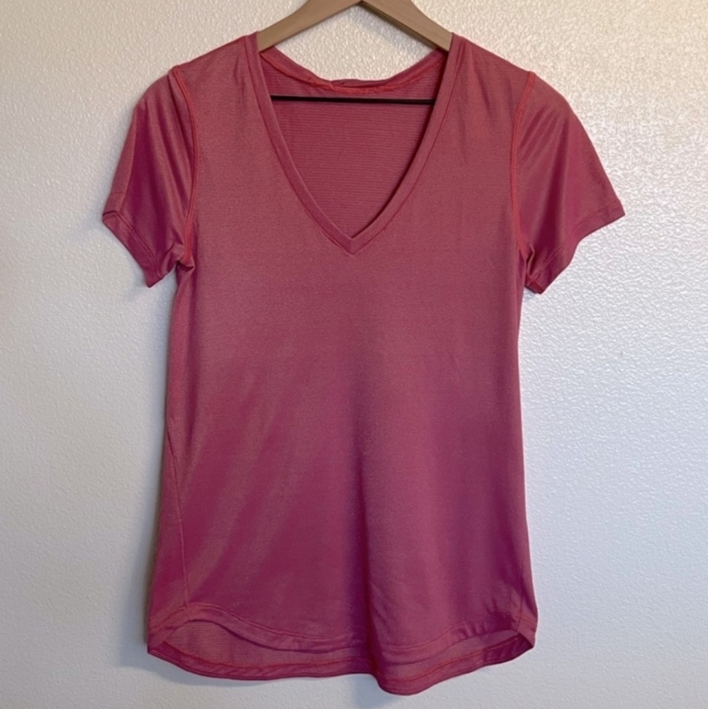 Lululemon Pink V Neck What The Sport Tee Womens Size 4